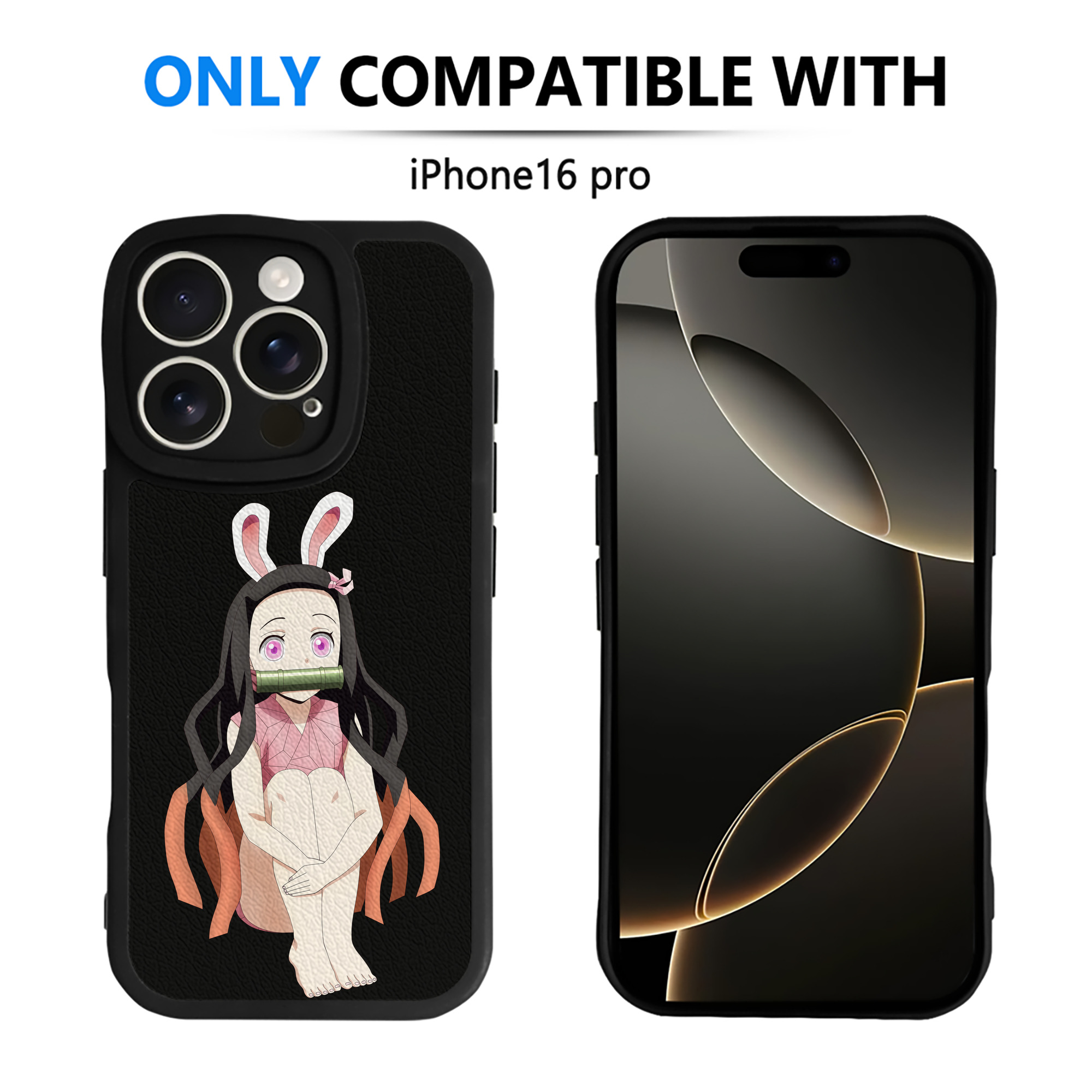 （画像用） 鬼滅の刃（きめつのやいば）竈門 禰󠄀豆子／かまど ねずこ Kamado Nezuko 【iPhone 16シリーズ対応】シリコンスマホケース（レザー調） 材質：シリコン
